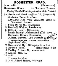 Rochester Road 1912 Directory